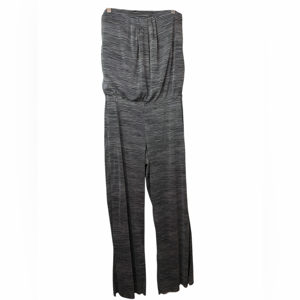 CYNTHIA ROWLEY Black White Stripe Strapless Jumpsuit
